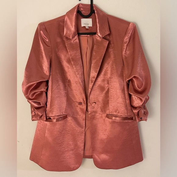 Cinq a Sept Kylie Ruched-Sleeve Satin Blazer Rosewood Size 0 - Picture 1 of 6